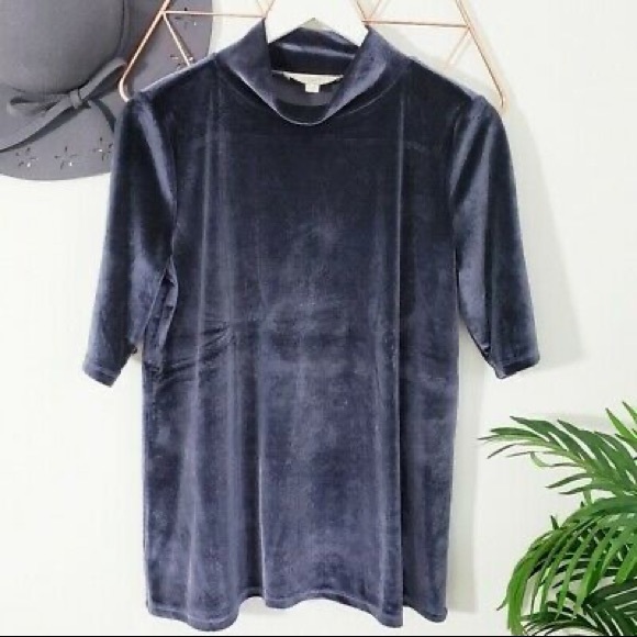MOVING SALE ✨SMALL LOFT Crushed Velour Navy Blue Mockneck Tee - Picture 5 of 7